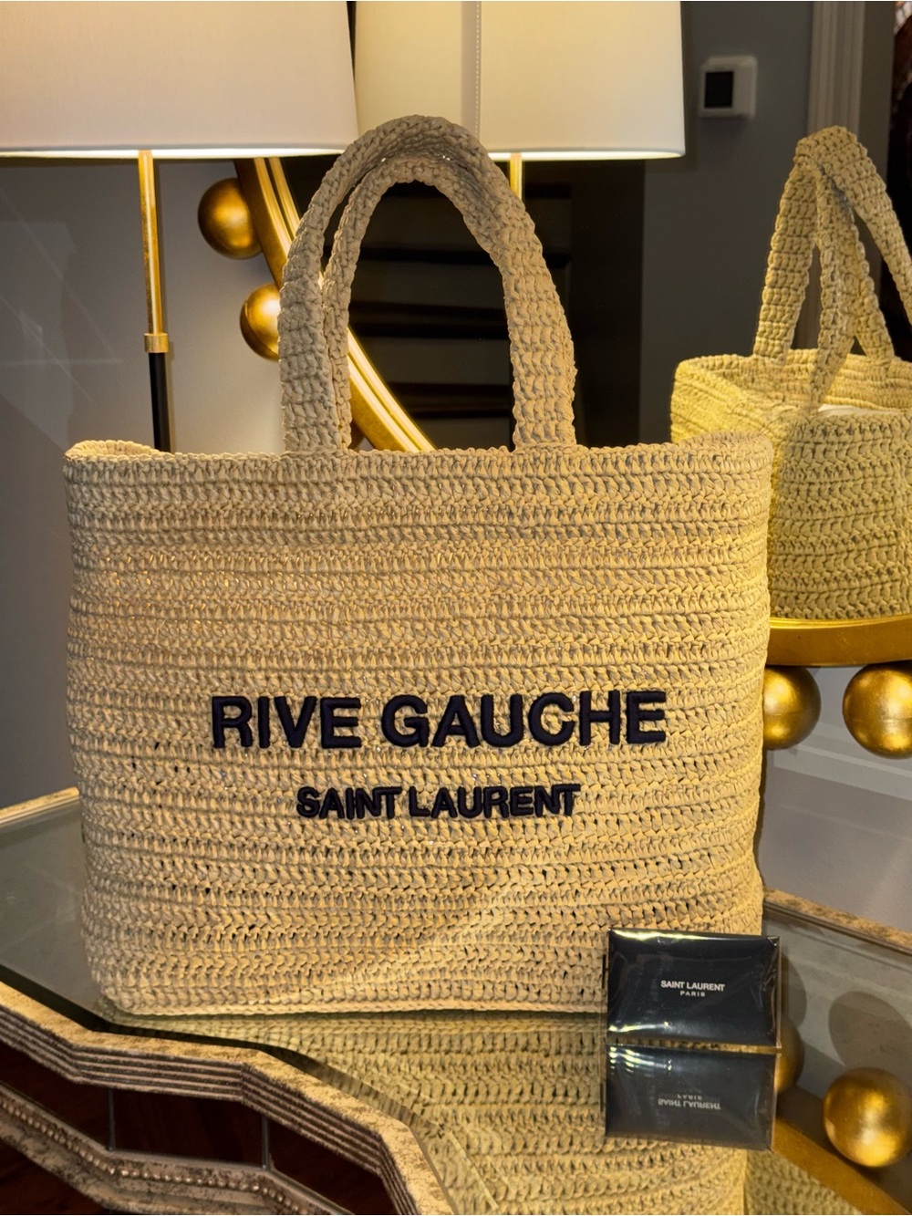 AUTHENTIC Saint Laurent Raffia Rive Gauche Tote Bag - Picture 9 of 12